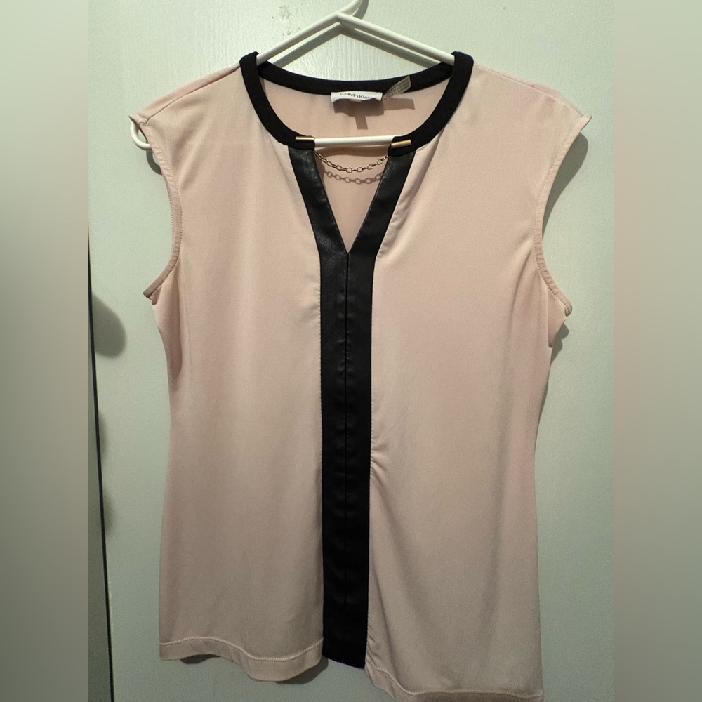 Calvin Klein Cream and White Fitted Cap Sleeve Blouse